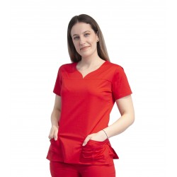 Bluza medicala dama, maneca scurta, tercot, rosie