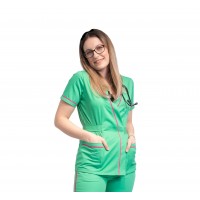 Halat kimono medical dama, maneca scurta, cu insertii, tercot, verde
