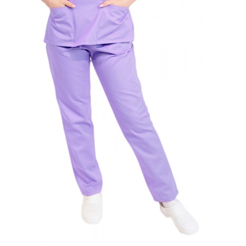 Pantaloni medicali unisex cu elastic, tercot, XS, lila