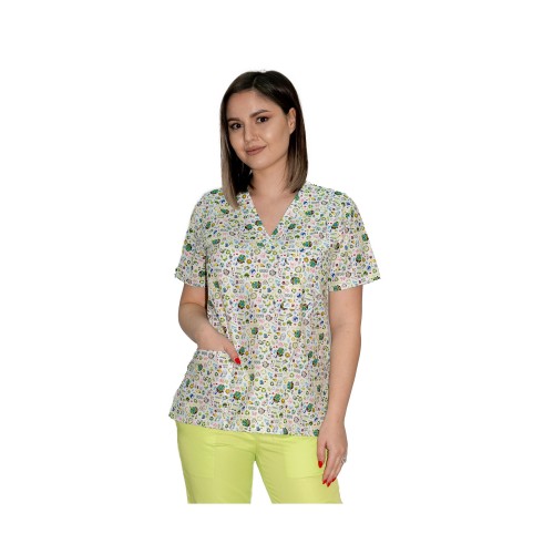 Bluza medicala dama cu imprimeu eco green, tercot, XS