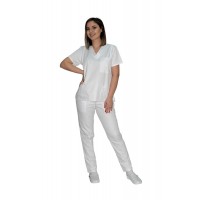 Costum medical dama bluza si pantaloni cu elastic, tercot, S, alb